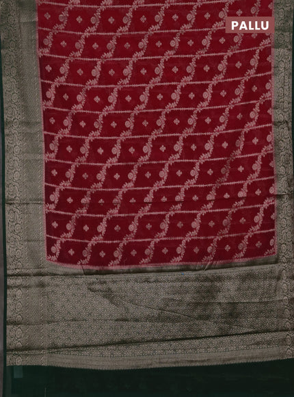 Semi chiniya silk saree pink and bottle green with allover thread & zari weaves and woven border