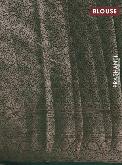 Semi chiniya silk saree pink and bottle green with allover thread & zari weaves and woven border