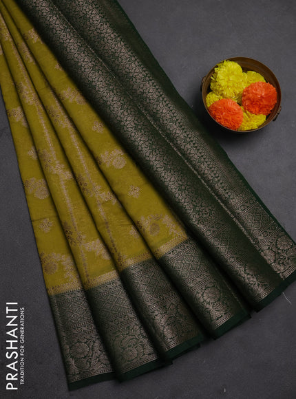 Semi chiniya silk saree mehendi green and bottle green with allover thread & zari weaves and woven border
