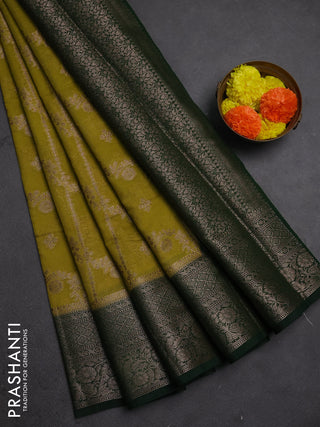 Semi chiniya silk saree mehendi green and bottle green with allover thread & zari weaves and woven border