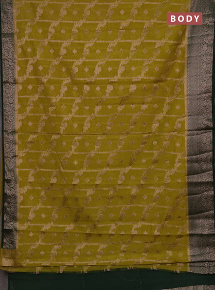 Semi chiniya silk saree mehendi green and bottle green with allover thread & zari weaves and woven border