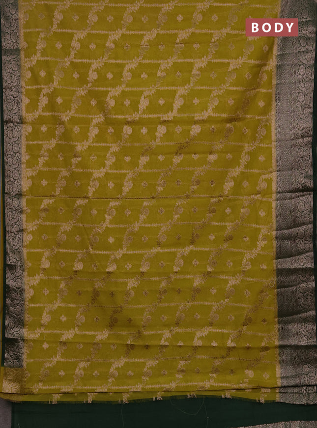 Semi chiniya silk saree mehendi green and bottle green with allover thread & zari weaves and woven border
