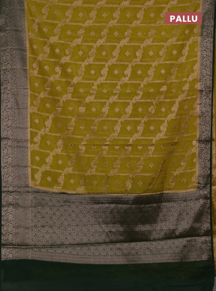 Semi chiniya silk saree mehendi green and bottle green with allover thread & zari weaves and woven border