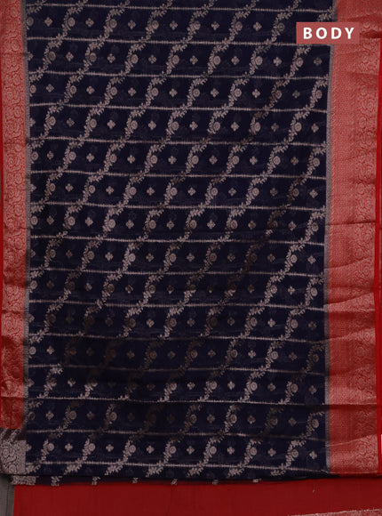 Semi chiniya silk saree navy blue and red with allover thread & zari weaves and woven border