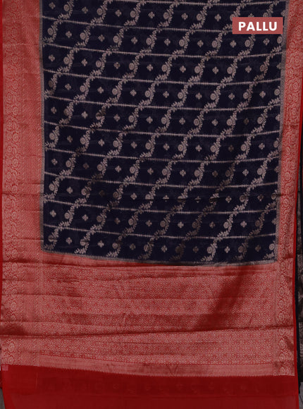 Semi chiniya silk saree navy blue and red with allover thread & zari weaves and woven border