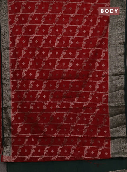 Semi chiniya silk saree red and bottle green with allover thread & zari weaves and woven border