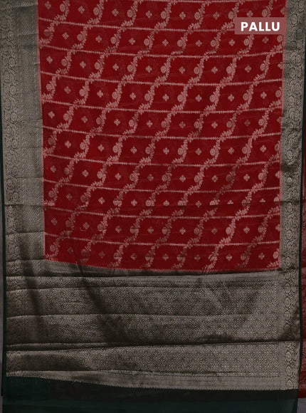 Semi chiniya silk saree red and bottle green with allover thread & zari weaves and woven border