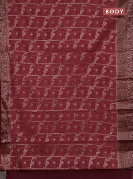 Semi chiniya silk saree dark peach and maroon with allover thread & zari weaves and woven border