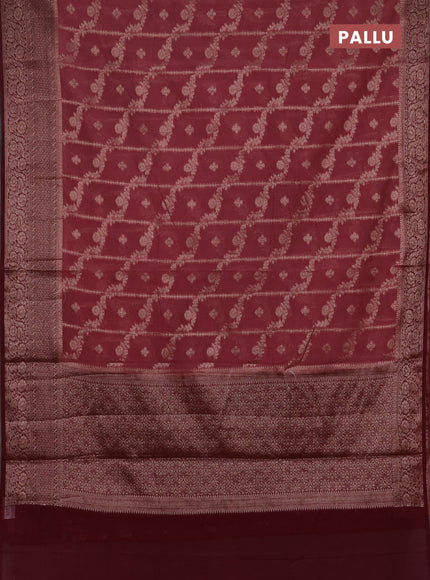 Semi chiniya silk saree dark peach and maroon with allover thread & zari weaves and woven border
