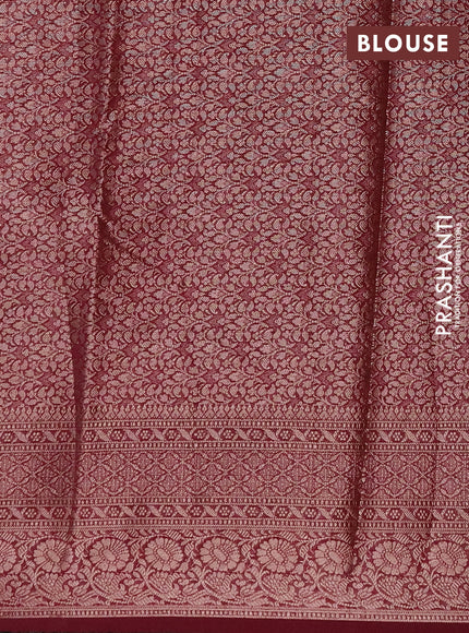 Semi chiniya silk saree dark peach and maroon with allover thread & zari weaves and woven border