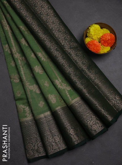 Semi chiniya silk saree pastel green and bottle green with allover thread & zari weaves and woven border