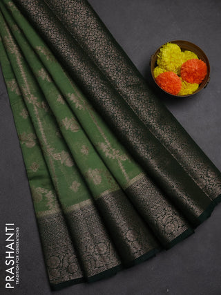 Semi chiniya silk saree pastel green and bottle green with allover thread & zari weaves and woven border