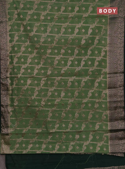 Semi chiniya silk saree pastel green and bottle green with allover thread & zari weaves and woven border