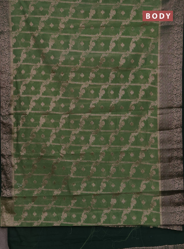 Semi chiniya silk saree pastel green and bottle green with allover thread & zari weaves and woven border