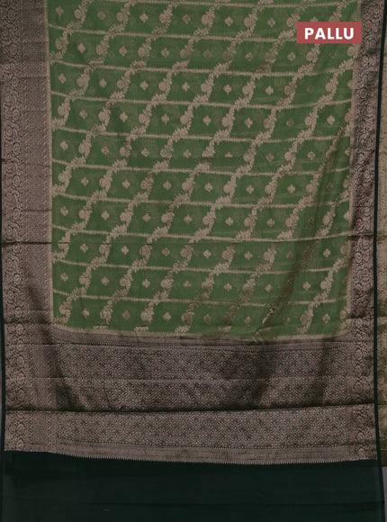 Semi chiniya silk saree pastel green and bottle green with allover thread & zari weaves and woven border
