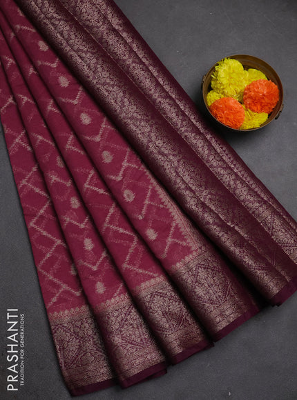 Semi chiniya silk saree mauve pink and wine shade with allover thread & zari weaves and woven border
