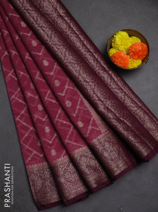 Semi chiniya silk saree mauve pink and wine shade with allover thread & zari weaves and woven border