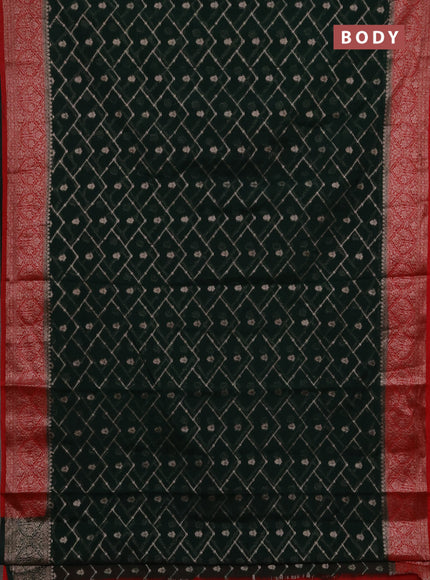 Semi chiniya silk saree bottle green and red with allover thread & zari weaves and woven border