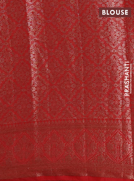 Semi chiniya silk saree bottle green and red with allover thread & zari weaves and woven border