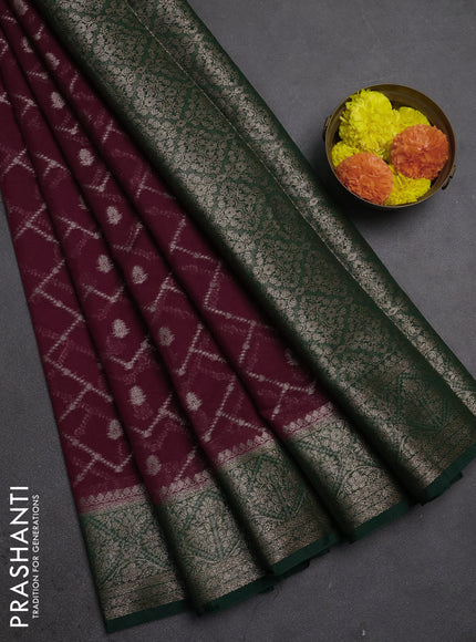 Semi chiniya silk saree wine shade and dark green with allover thread & zari weaves and woven border
