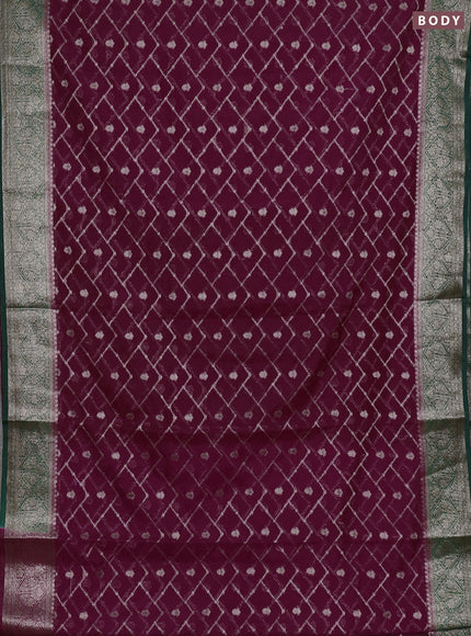 Semi chiniya silk saree wine shade and dark green with allover thread & zari weaves and woven border