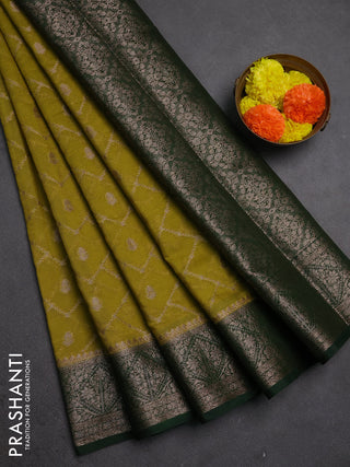 Semi chiniya silk saree mehendi green and bottle green with allover thread & zari weaves and woven border