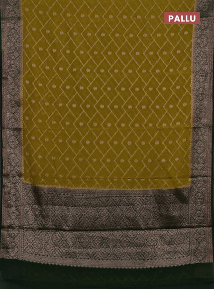 Semi chiniya silk saree mehendi green and bottle green with allover thread & zari weaves and woven border
