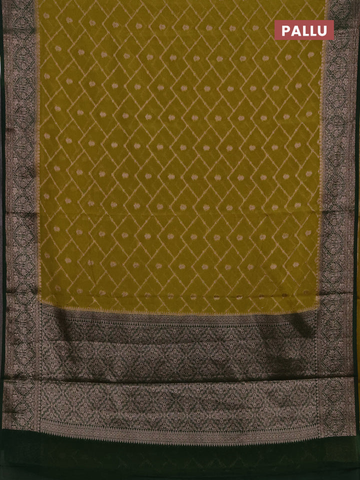 Semi chiniya silk saree mehendi green and bottle green with allover thread & zari weaves and woven border