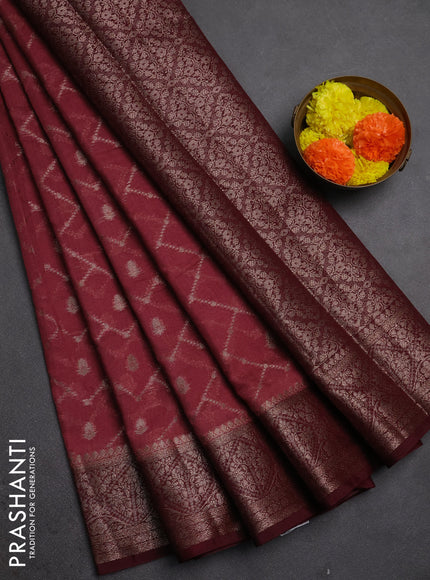 Semi chiniya silk saree mauve pink and wine shade with allover thread & zari weaves and woven border