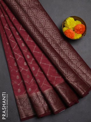 Semi chiniya silk saree mauve pink and wine shade with allover thread & zari weaves and woven border