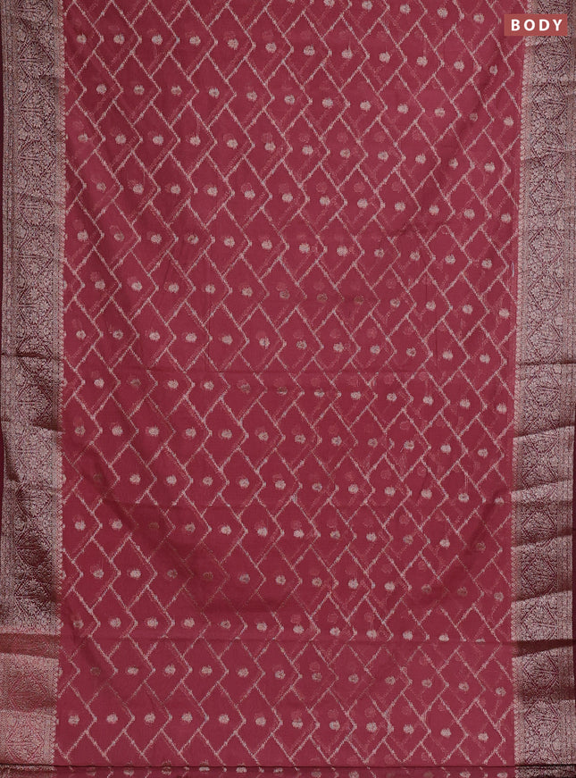 Semi chiniya silk saree mauve pink and wine shade with allover thread & zari weaves and woven border