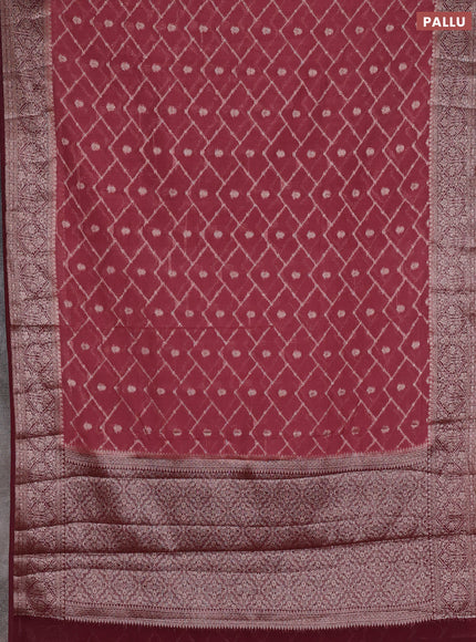 Semi chiniya silk saree mauve pink and wine shade with allover thread & zari weaves and woven border