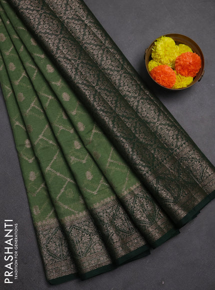 Semi chiniya silk saree pastel green and bottle green with allover thread & zari weaves and woven border