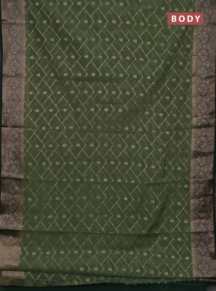 Semi chiniya silk saree pastel green and bottle green with allover thread & zari weaves and woven border