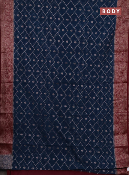 Semi chiniya silk saree peacock blue and wine shade with allover thread & zari weaves and woven border