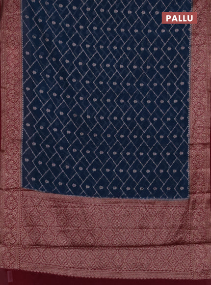 Semi chiniya silk saree peacock blue and wine shade with allover thread & zari weaves and woven border