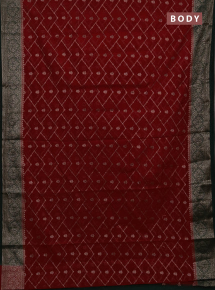 Semi chiniya silk saree red and bottle green with allover thread & zari weaves and woven border