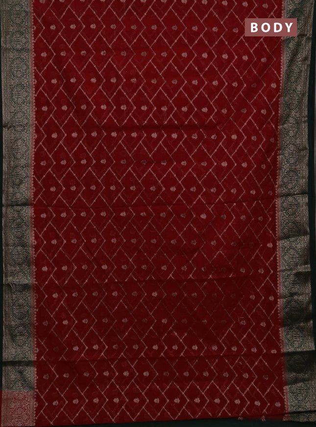 Semi chiniya silk saree red and bottle green with allover thread & zari weaves and woven border