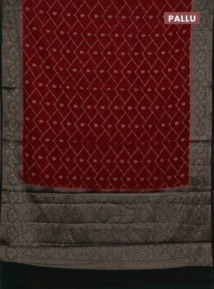 Semi chiniya silk saree red and bottle green with allover thread & zari weaves and woven border