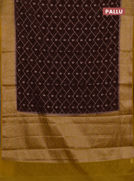 Semi chiniya silk saree coffee brown and dark mustard with allover thread & zari weaves and woven border