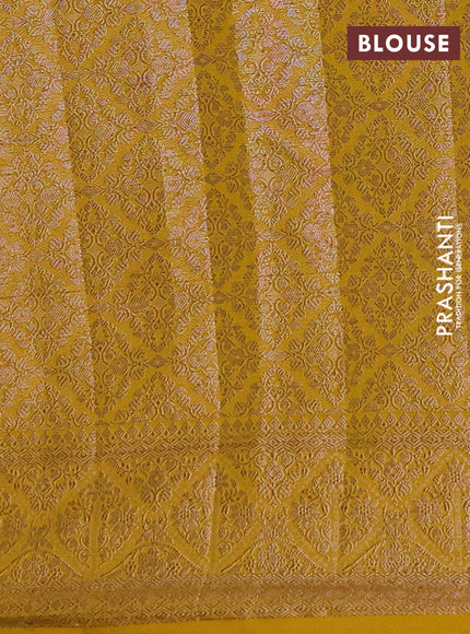 Semi chiniya silk saree coffee brown and dark mustard with allover thread & zari weaves and woven border