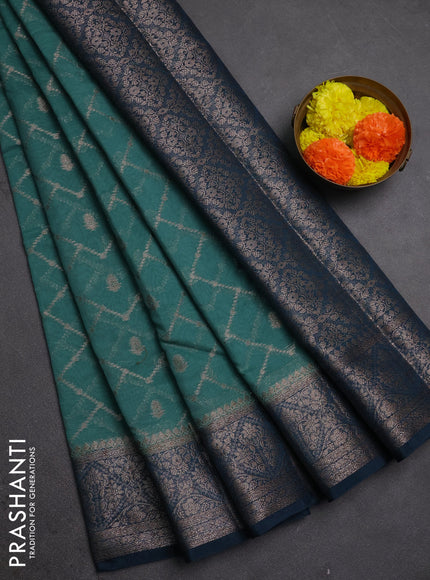 Semi chiniya silk saree teal green shade and peacock green with allover thread & zari weaves and woven border
