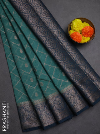 Semi chiniya silk saree teal green shade and peacock green with allover thread & zari weaves and woven border