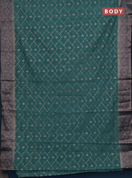 Semi chiniya silk saree teal green shade and peacock green with allover thread & zari weaves and woven border