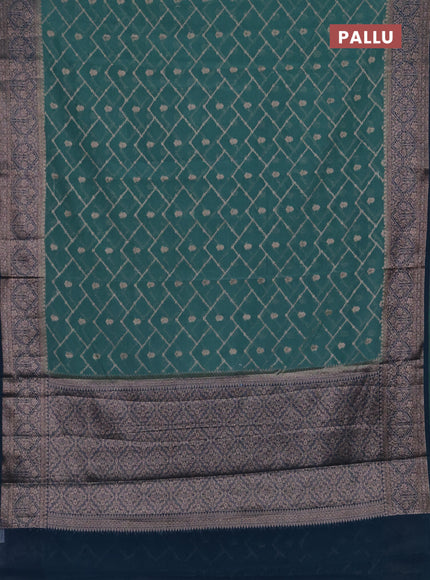 Semi chiniya silk saree teal green shade and peacock green with allover thread & zari weaves and woven border