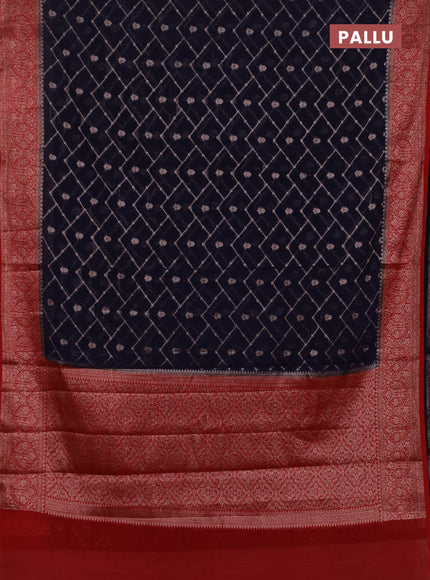 Semi chiniya silk saree navy blue and red with allover thread & zari weaves and woven border