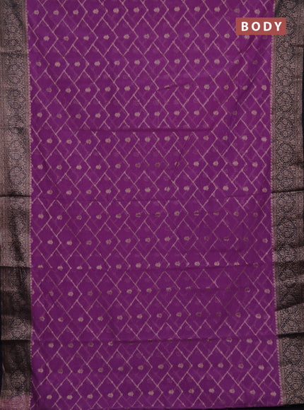 Semi chiniya silk saree dark lavender and navy blue with allover thread & zari weaves and woven border