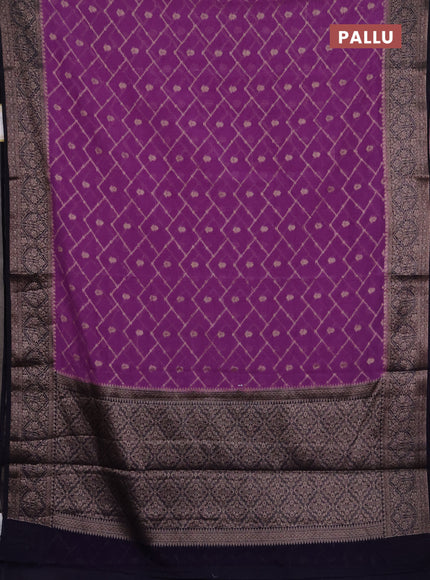 Semi chiniya silk saree dark lavender and navy blue with allover thread & zari weaves and woven border