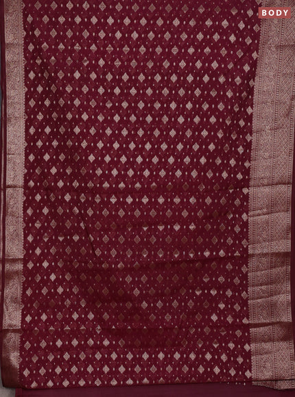 Semi chiniya silk saree wine shade with allover thread & zari woven buttas and woven border