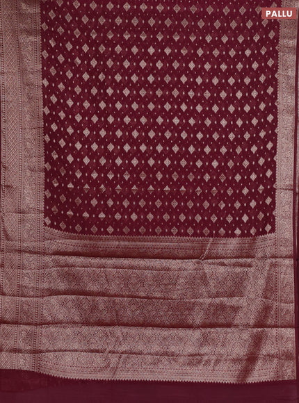 Semi chiniya silk saree wine shade with allover thread & zari woven buttas and woven border